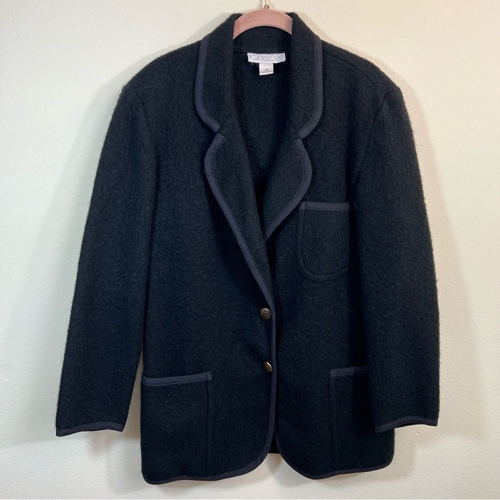 Vintage‎ Classix Black Wool Mohair Blend Sweater Blazer Medium